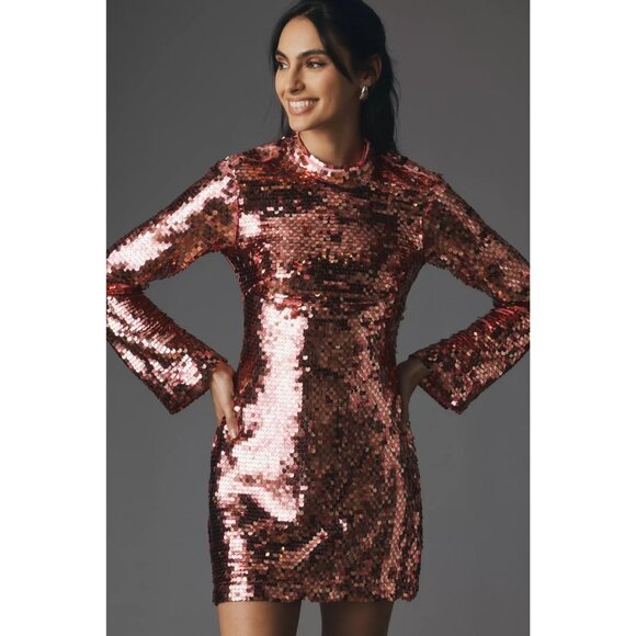 Anthropologie Dresses & Skirts - NWOT Maeve Anthropologie Long-Sleeve Mock-Neck Sequin Mini Dress - Pink